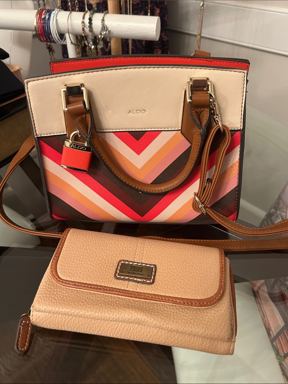 ALDO Multicolor Chevron Crossbody Satchel - Red, Pink, Cream, Brown, Orange